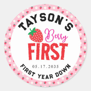 Berry First Birthday 1st Birthday Strawberry Classic Round Sticker
