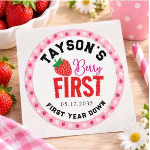 Berry First Birthday 1st Birthday Strawberry Classic Round Sticker