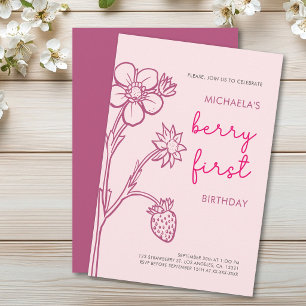 Berry First Birthday 1st Birthday Strawberry Invitation