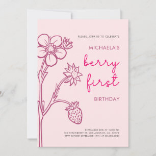 Berry First Birthday 1st Birthday Strawberry  Invitation