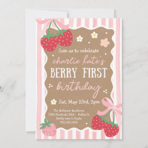 Berry First Birthday 1st Birthday Strawberry Photo Invitation