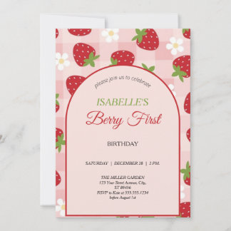 Berry First Birthday 1st Birthday Strawberry Photo Invitation