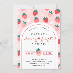 Berry First Birthday 1st Birthday Strawberry Photo Invitation