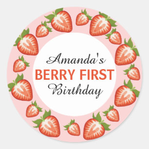 Berry first birthday Berry Girl pink Strawberry Classic Round Sticker