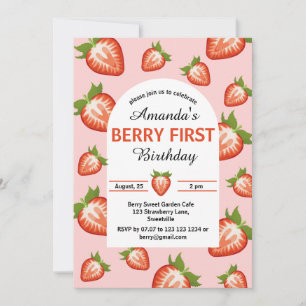 Berry first birthday Berry Girl pink Strawberry Invitation