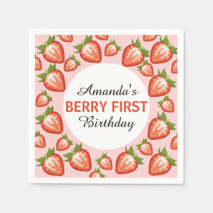 Berry first birthday Berry Girl pink Strawberry Napkin