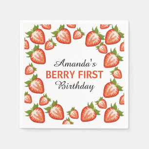 Berry first birthday Berry Girl pink Strawberry Napkin