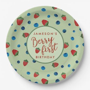 Berry First Birthday Blueberries and Strawberries Paper Plate