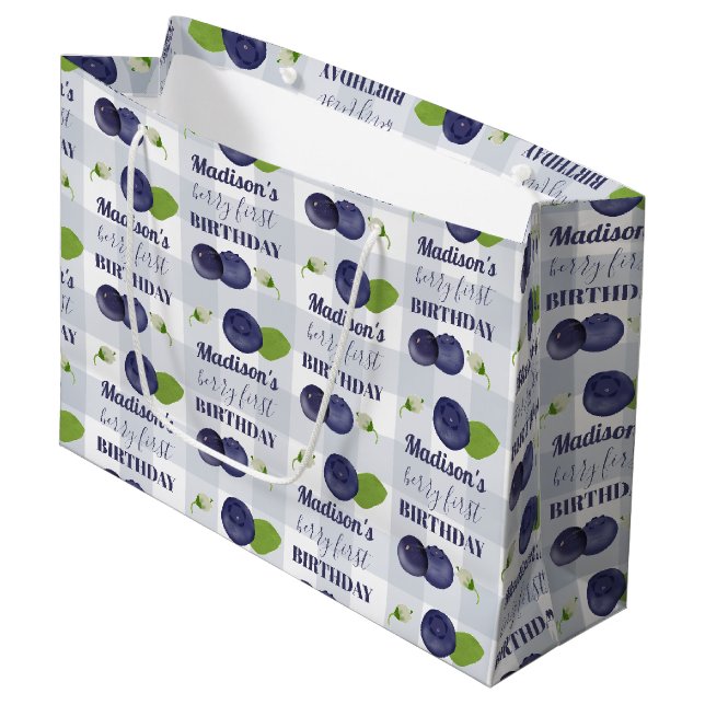Berry First Birthday Blueberries First 1st Name Large Gift Bag (Front Angled)