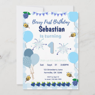 Berry First Birthday- Blueberry Invitation Boys