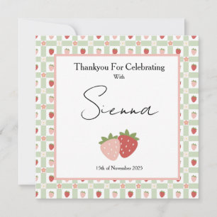 Berry First Birthday Customisable Gingham Print Thank You Card