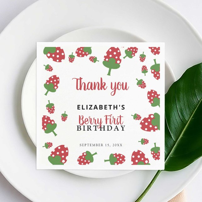 Berry First Birthday Cute Strawberry Girl Custom Napkin (Creator Uploaded)