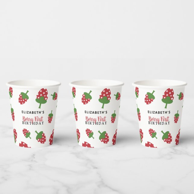 Berry First Birthday Cute Strawberry Girl Custom Paper Cups (Multi)