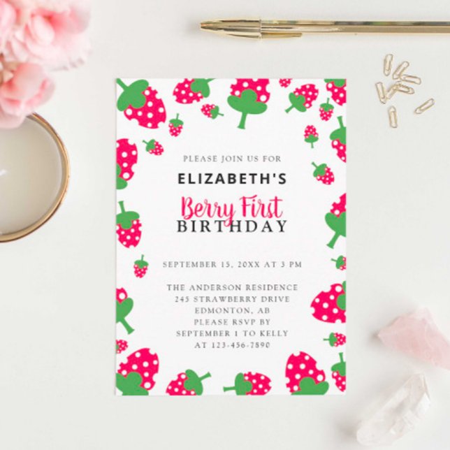Berry First Birthday Cute Strawberry Invitation (Creator Uploaded)