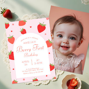 Berry First Birthday Double Side Print Photo Invitation