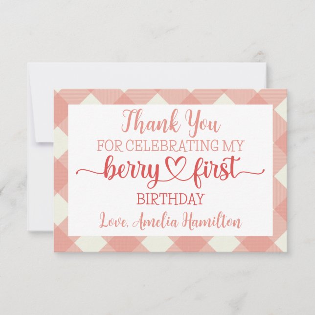 Berry First Birthday Flat Thank You Card (Front)