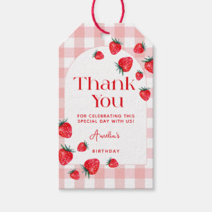 Berry First Birthday Gingham Strawberry Thank You Gift Tags