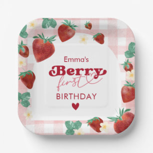Berry First Birthday Girl 1st Birthday Strawberry Paper Plate