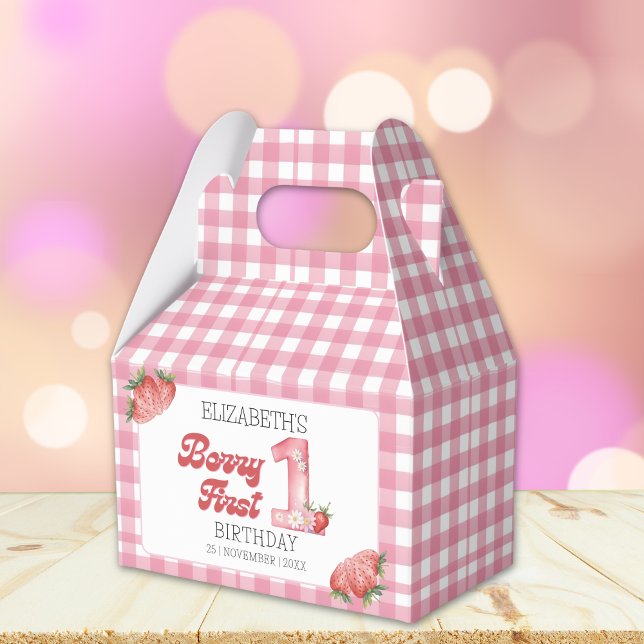"Berry First Birthday Girl strawberry Decoration Favour Box (Creator Uploaded)