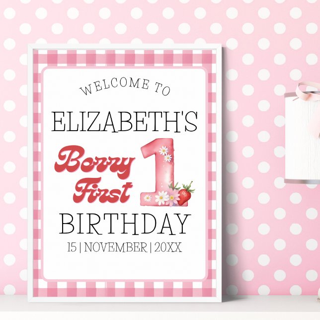 "Berry First Birthday Girl with Strawberry Theme Poster (Creator Uploaded)