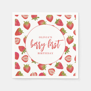 Berry First Birthday Girls strawberry Napkin