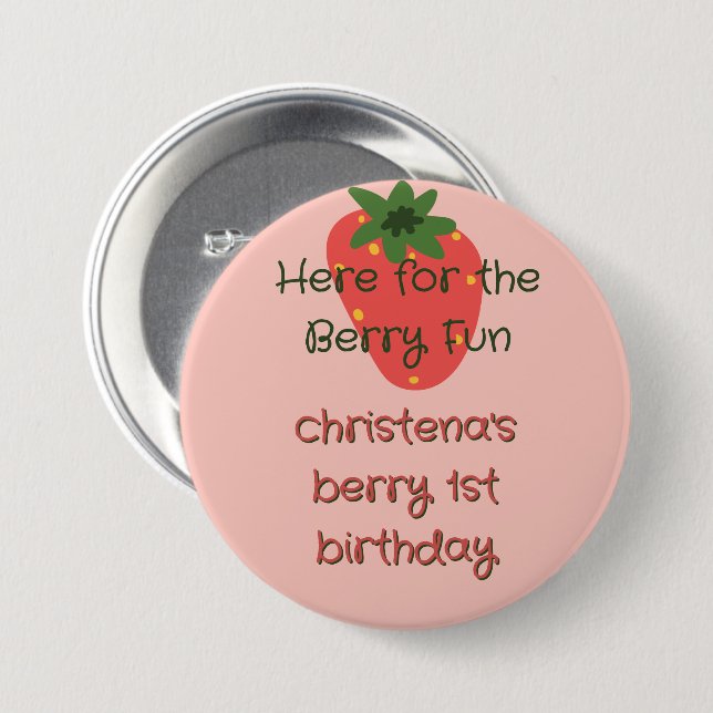 Berry First Birthday Guest 7.5 Cm Round Badge (Front & Back)