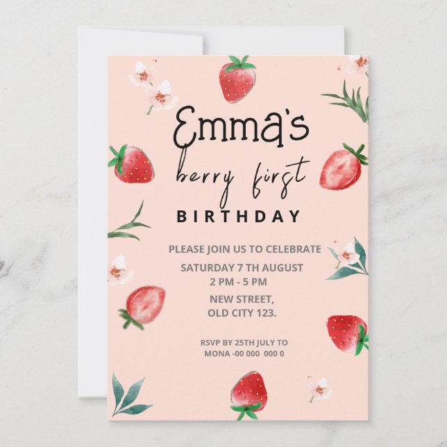 Berry First Birthday Invitation  (Front)