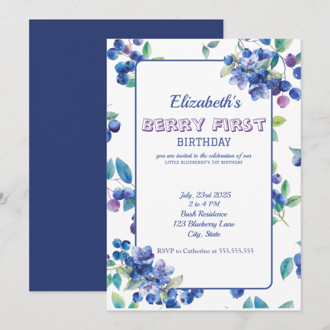 Berry First Birthday Invitation (Front/Back)