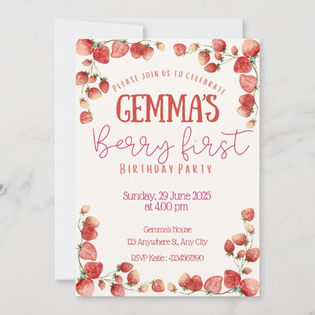 Berry First Birthday Invitation  (Front)
