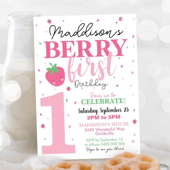 Berry First Birthday Invitation 1st Birthday Girl (Creator Uploaded)