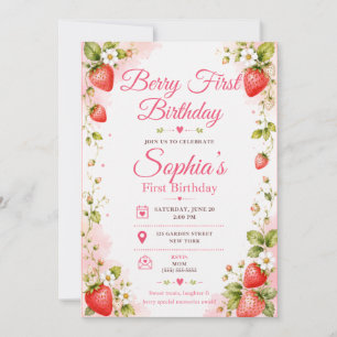 Berry First Birthday Invitation, Strawberry 1st