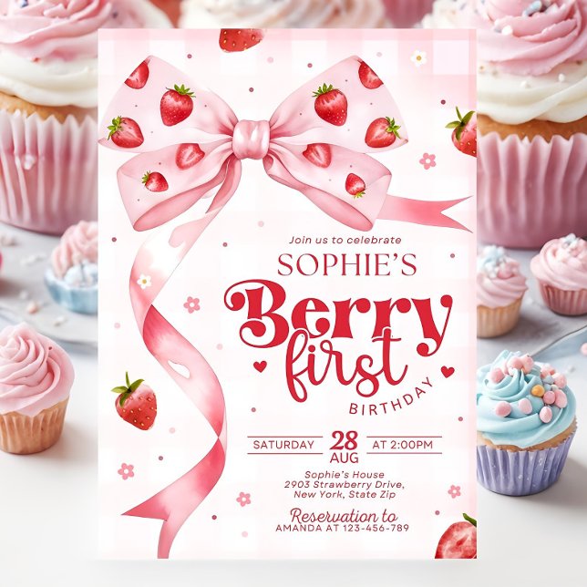 Berry First Birthday Invitation Strawberry Birthda (Creator Uploaded)