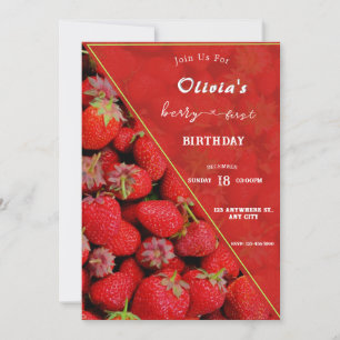 Berry First Birthday Invitation Strawberry Theme