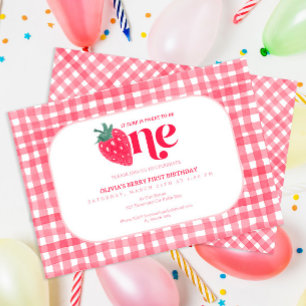 Berry First Birthday Invitation – Watercolor Straw