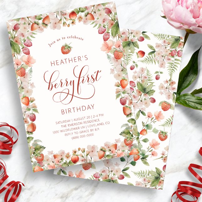 Berry First Birthday Invitations (Cute Berry First Birthday Invitation by Painted Paperie)