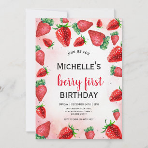 Berry First Birthday Invite, Strawberry Birthday  Invitation