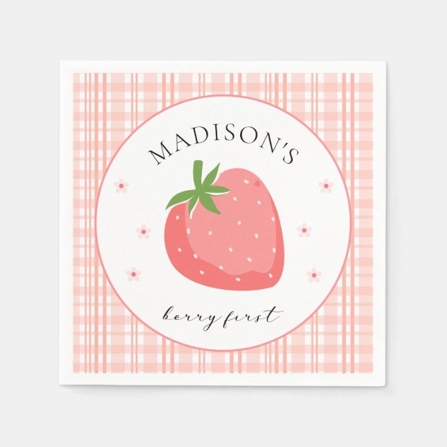 Berry First Birthday Paper Napkin Strawberry Party (Front)