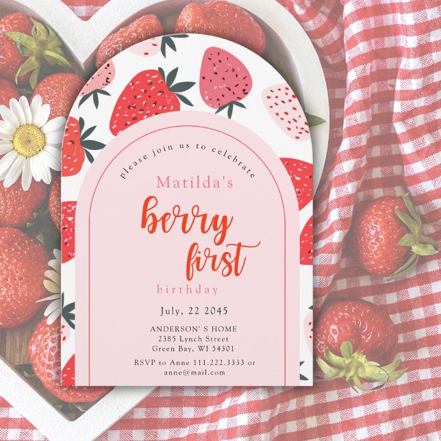 Berry First Birthday Party 1st Strawberry Arch Invitation (Creator Uploaded)
