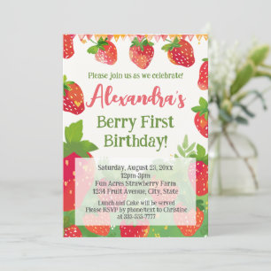 Berry First Birthday Party Girls Strawberry 1st  Invitation