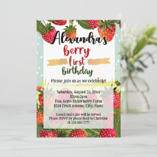 Berry First Birthday Party Girls Strawberry 1st  Invitation