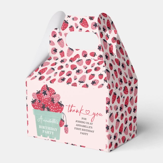 Berry First Birthday Party Invitation Strawberry Favour Box (Front Side)