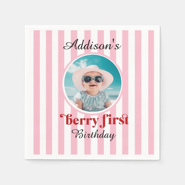 Berry First Birthday Party Paper cup Napkin (Front)