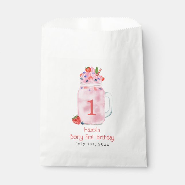 Berry First Birthday Party Smoothie Favour Bags (Front)
