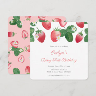 Berry First Birthday Party Strawberries Invitation