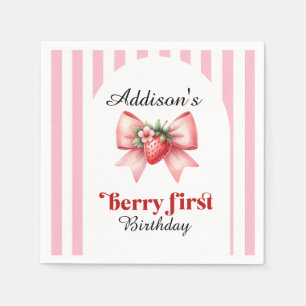 Berry First Birthday Party Strawberry Coquette Napkin