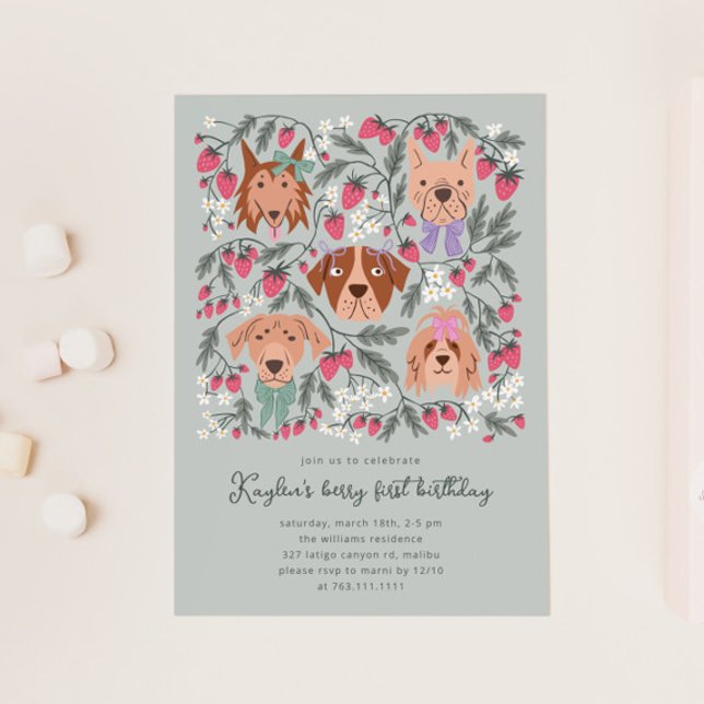 Berry First Birthday Party | Strawberry Dogs Invitation (Creator Uploaded)