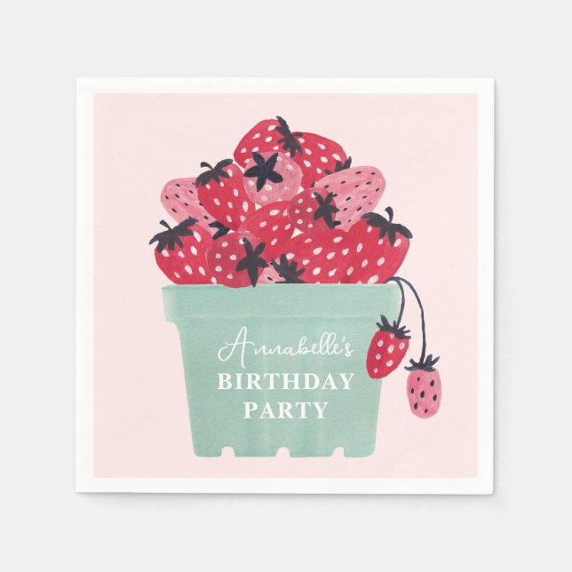 Berry First Birthday Party Strawberry Napkin (Front)