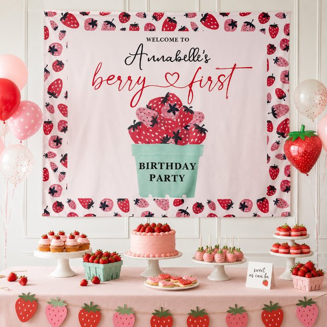 Berry First Birthday Party Strawberry Tapestry (Creator Uploaded)