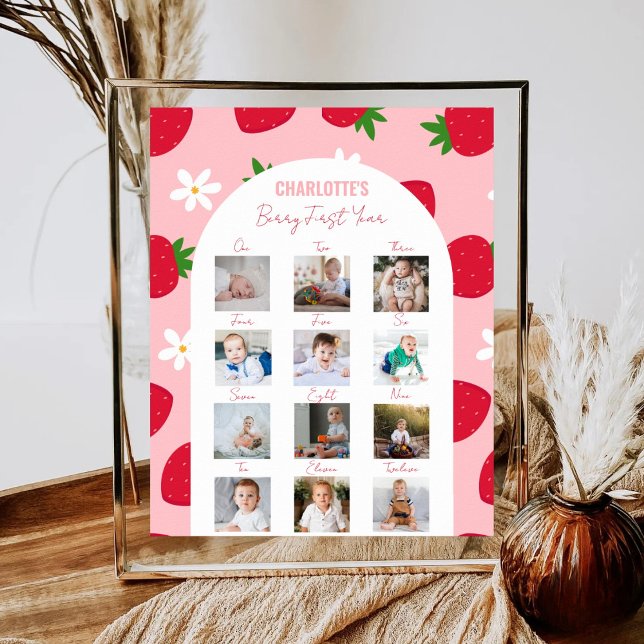 Berry First Birthday Photo Milestone Sweet One Poster (Creator Uploaded)