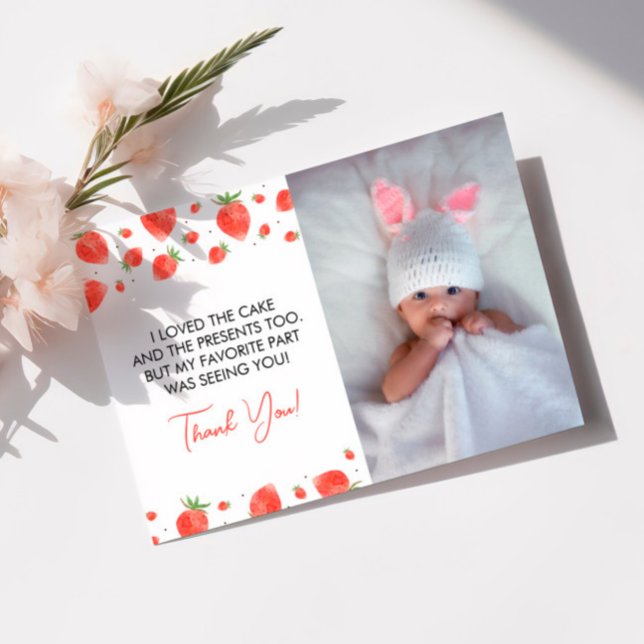 Berry First Birthday Photo Thank You Card (Creator Uploaded)